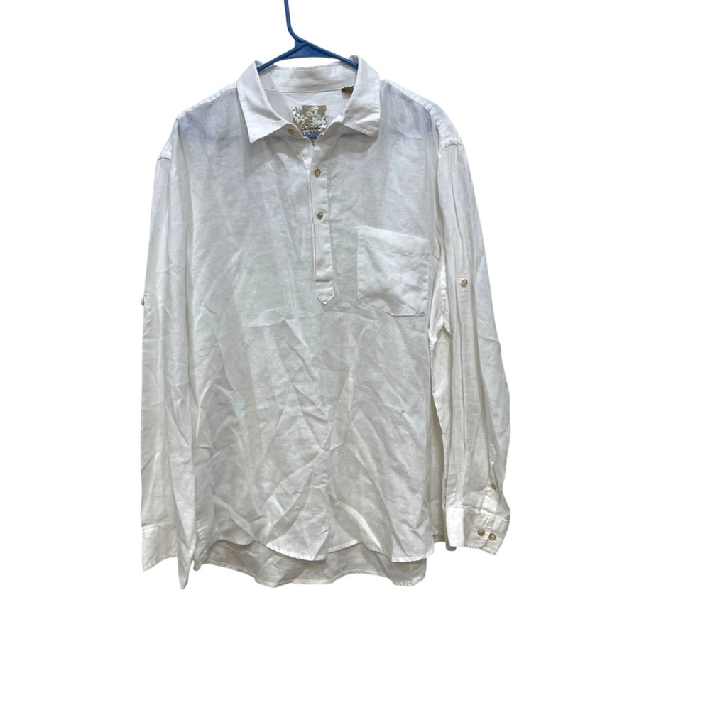 Tasso Elba Island Tab Sleeve Linen Blend Shirt White Henley Collar Womens XL